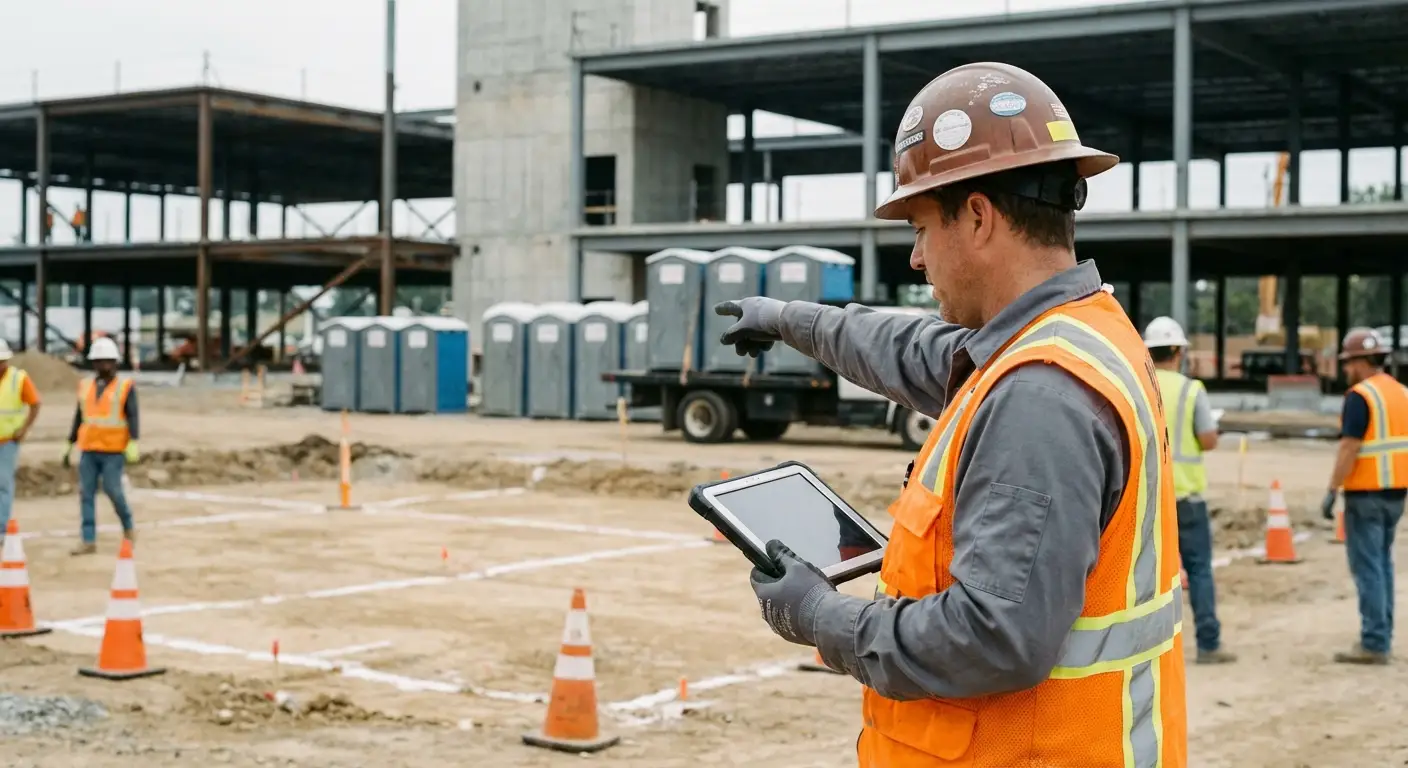 Construction site portable toilet placement planning in Rockledge, FL