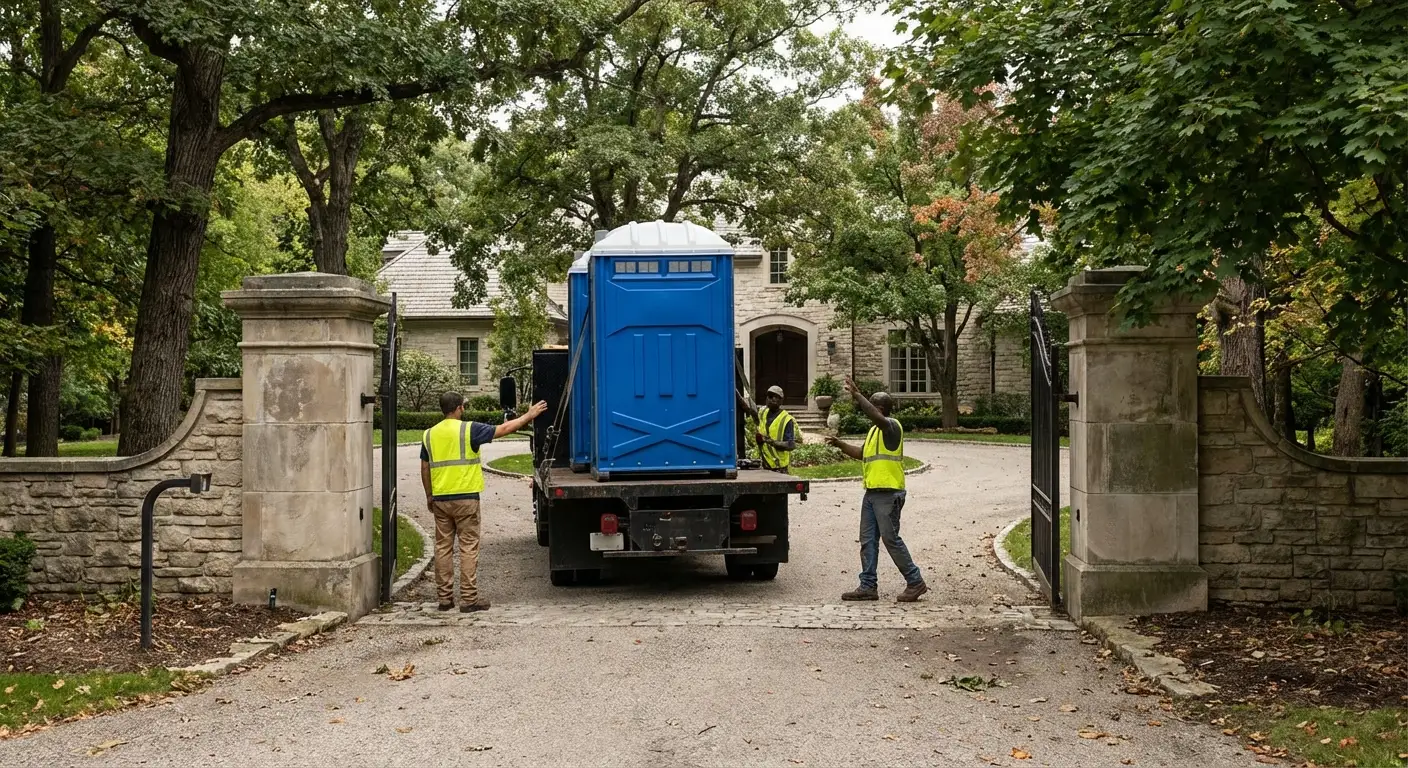 Space Coast Sanitation team navigating a complex delivery site in Rockledge